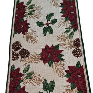 Tapestry Table Runner Christmas Poinsettia Flower Holiday Decor, 68" x  12"